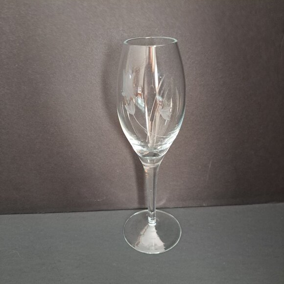 Etched Floral Fluted Champagne Glass Clear Vintage Stemware Elegant Toasting 8" - Picture 7 of 14